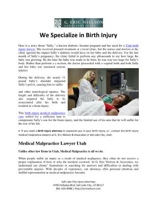 Birth Injury Medical Malpractice Lawyers Utah