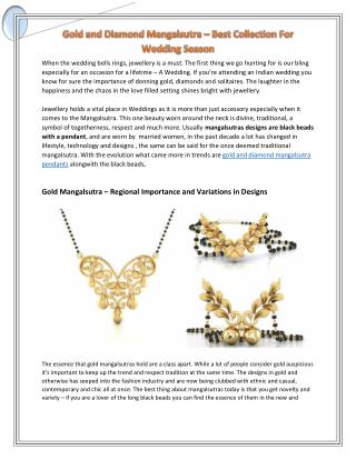 Gold and Diamond Mangalsutra – Best Collection for Wedding Season