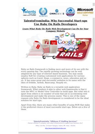 TalentsFromIndia: Why Successful Start-ups Use Ruby On Rails Developers!