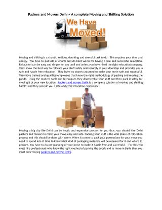 Packers and Movers Delhi – A complete Moving and Shifting Solution