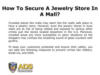 How to Make Your Jewelry Store Secure in Malls?