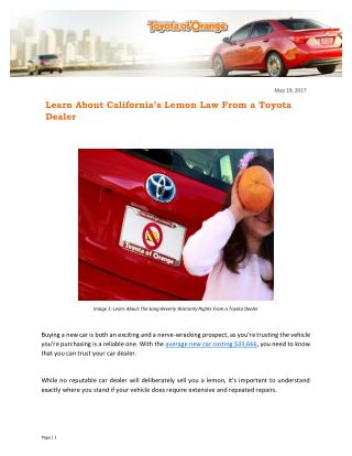 Learn About California’s Lemon Law From a Toyota Dealer
