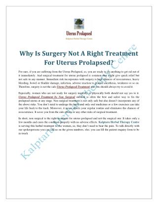 Why Is Surgery Not A Right Treatment For Uterus Prolapsed