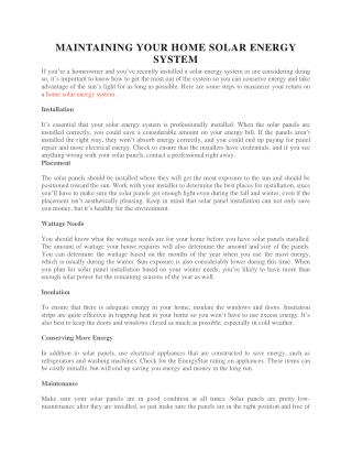 Maintaining your home solar energy system