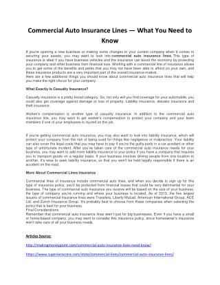 Commercial Auto Insurance Lines — What You Need to Know