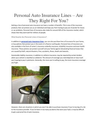 Personal Auto Insurance Lines – Are They Right For You?