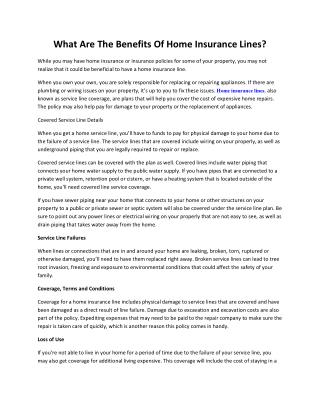 What Are The Benefits Of Home Insurance Lines?