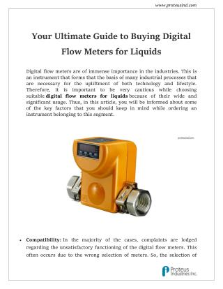 Liquid Flow Meters and Switches - Proteus Industries