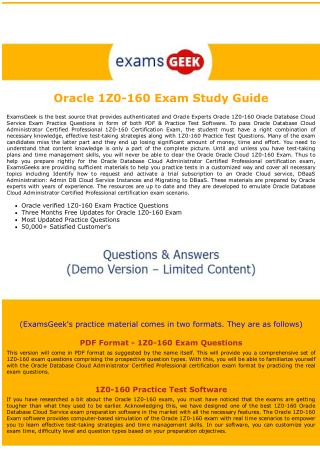 Latest 1Z0-160 Oracle Database Cloud Administrator Certified Professional Exam Dumps