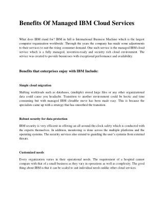 Benefits Of Managed IBM Cloud Services