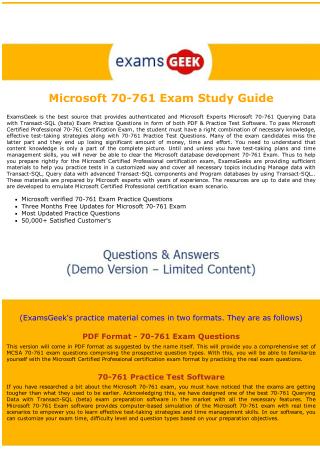 MCSA Dumps - 70-761 Microsoft Certified Professional Exam Questions