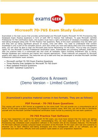 Latest MCSA Dumps - 70-765 Microsoft Certified Professional Exam Questions
