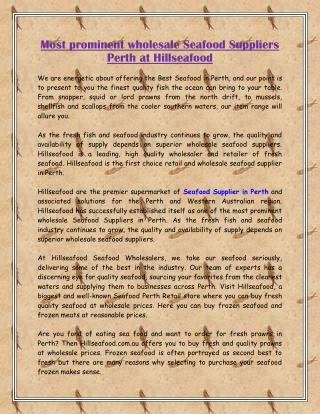 Most prominent wholesale Seafood Suppliers Perth at Hillseafood