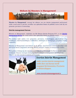 Welkom bij Meesters in Management! interim management bureau