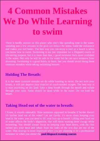 4 Common Mistakes We Do While Learning to swim
