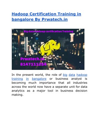 Hadoop training in bangalore by prwatech.in
