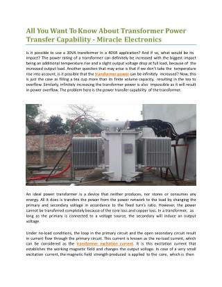 All You Want To Know About Transformer Power Transfer Capability - Miracle Electronics