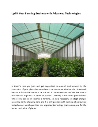 Uplift Your Farming Business with Advanced Technologies
