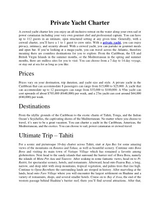Private Yacht Charter