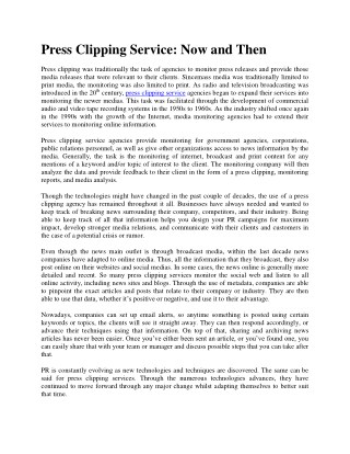 Press Clipping Service: Now and Then