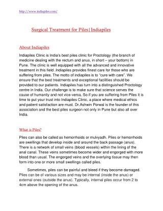 Surgical treatment for piles|Indiapiles