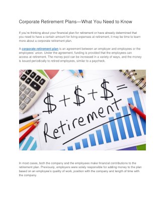 Corporate Retirement Plans—What You Need to Know