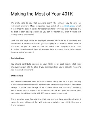 Making the Most of Your 401K