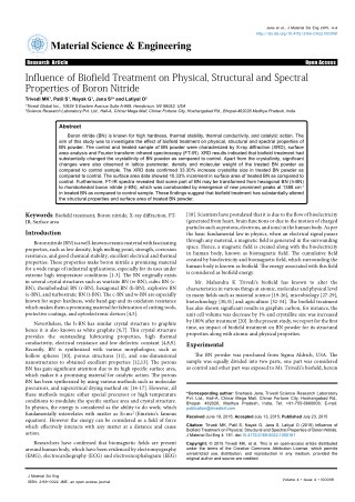 Influence of Biofield Treatment on Physical, Structural and Spectral Properties of Boron Nitride