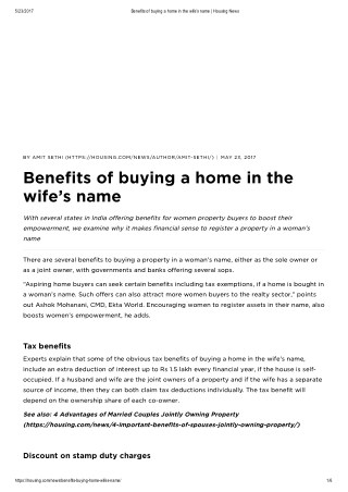 Benefits of Buying a Home in the Wife’s Name - Housing News