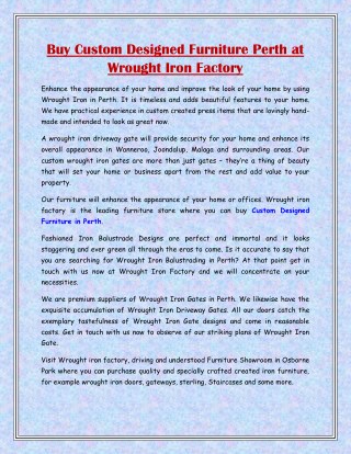 Buy Custom Designed Furniture Perth at Wrought Iron Factory