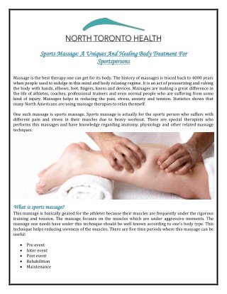 Sports Massage: A Uniques And Healing Body Treatment For Sportspersons