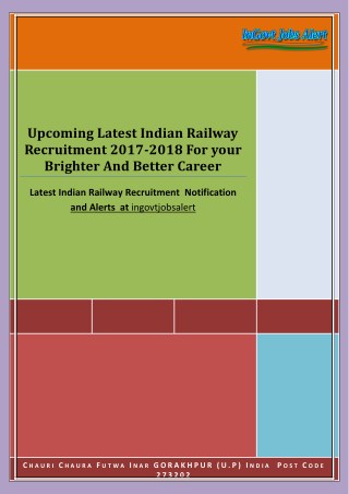 Upcoming Latest Indian Railway Recruitment 2017-2018 For your Brighter And Better Career