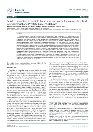 In Vitro Evaluation of Biofield Treatment on Cancer Biomarkers Involved in Endometrial and Prostate Cancer Cell Lines