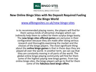 New Online Bingo Sites with No Deposit Required Fueling the Bingo World