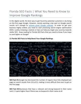 Florida SEO Facts | What You Need to Know to Improve Google Rankings