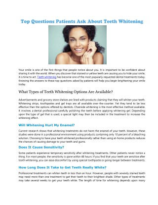 Top Questions Patients Ask About Teeth Whitening