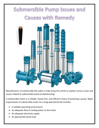 Submersible Pump Issues and Causes with Remedy