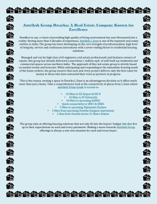 Antriksh Group Dwarka A Real Estate Company Known for Excellence