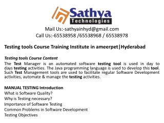 Testing Tools course training institute hyderabad – Best software training institute