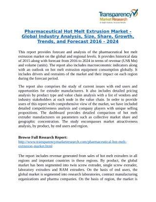 Pharmaceutical Hot Melt Extrusion Market is expanding at a CAGR of 3.90% from 2016 to 2024