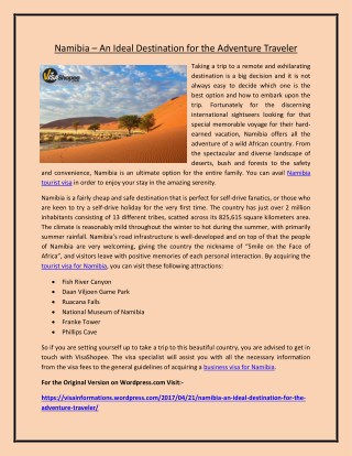 Namibia – An Ideal Destination for the Adventure Traveler