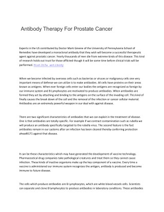 Antibody Therapy For Prostate Cancer