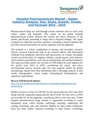 Hospital Pharmaceuticals Market Research Report Forecast to 2023