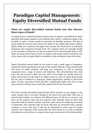 Paradigm Capital Management: Equity Diversified Mutual Funds
