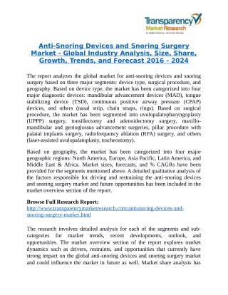 Anti-Snoring Devices and Snoring Surgery Market - Positive long-term growth outlook 2024
