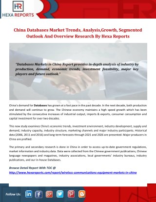 China Databases Market Trends, Analysis,Growth, Segmented Outlook And Overview Research By Hexa Reports