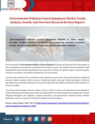 Environmental Pollution Control Equipment Market Trends, Analysis, Growth, And Overview Research By Hexa Reports