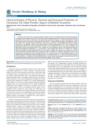 Characterization of Physical, Thermal and Structural Properties of Chromium (VI) Oxide Powder: Impact of Biofield Treatm