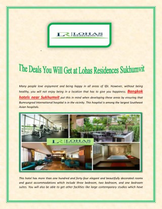 The Deals You Will Get at Lohas Residences Sukhumvit