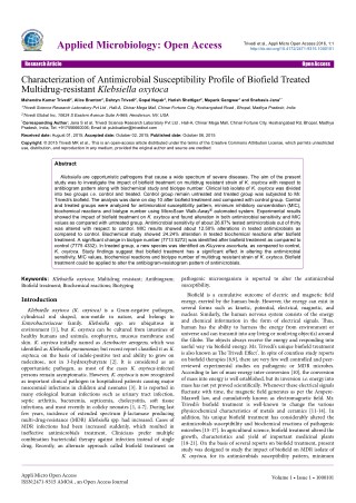 Characterization of Antimicrobial Susceptibility Profile of Biofield Treated Multidrug-resistant Klebsiella oxytoca